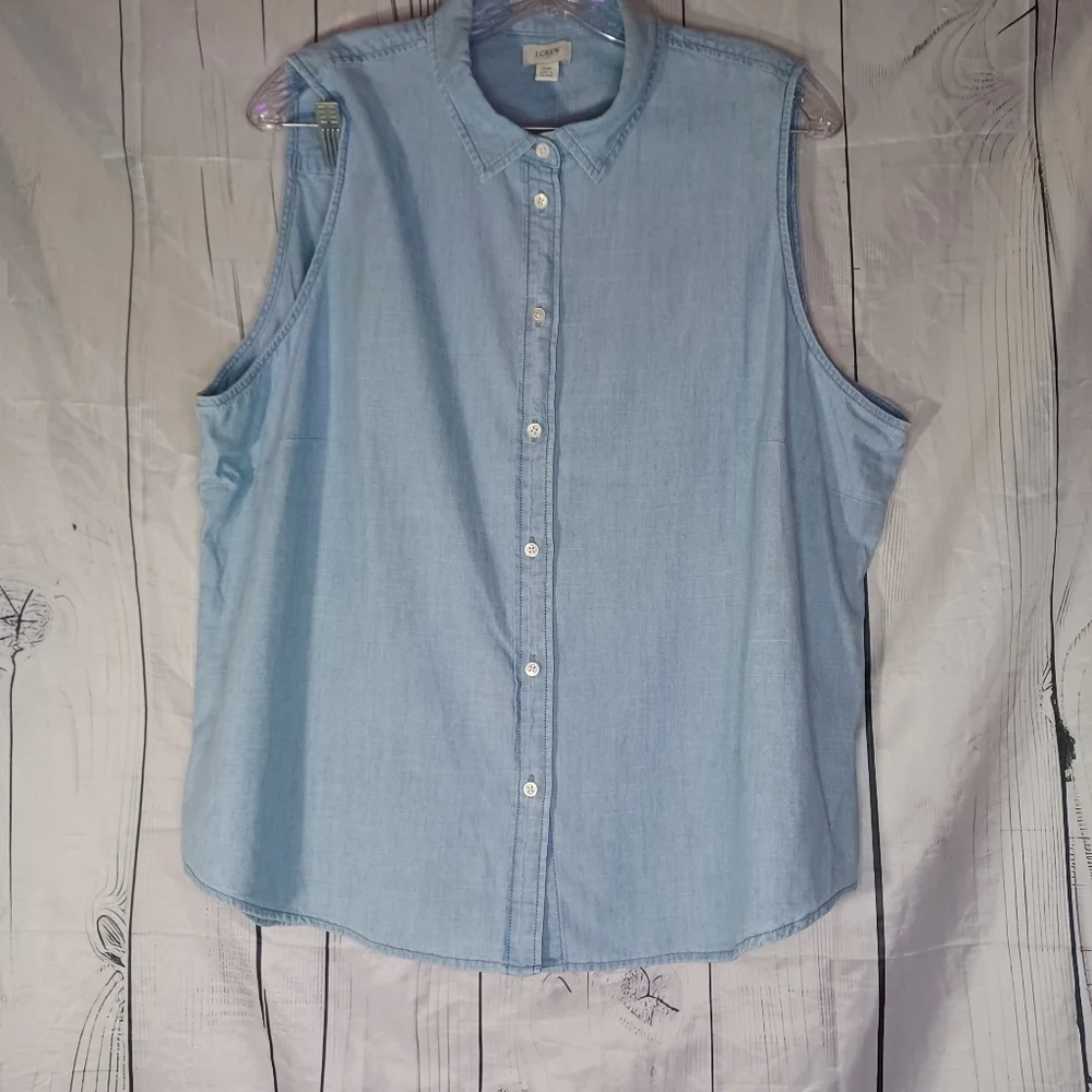 J.Crew Factory Women's Chambray Button-Down Classic Preppy Sleeveless Top NWT